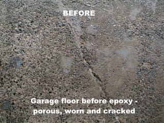 BEFORE - Garage floor before epoxy - porous, worn & cracked