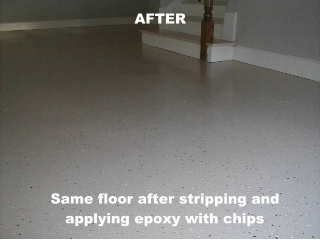 AFTER - Same floor after stripping and applying epoxy with chips
